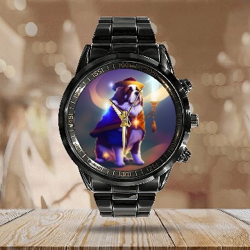 Discover Saint Bernard Dog as a Wizard Calendar Steel Band Watch