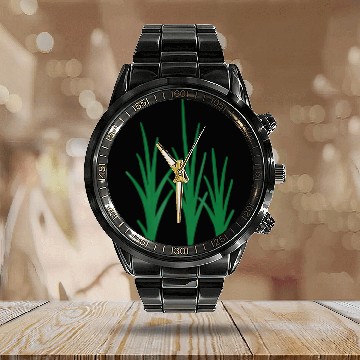 Discover Green grass Calendar Steel Band Watch