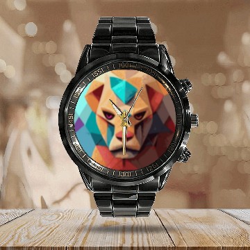 Discover Geometric Lion Polygon Low Poly Lions Face Calendar Steel Band Watch