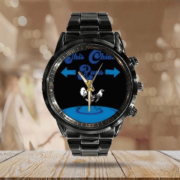 Discover Runs Saying Running Chicken Calendar Steel Band Watch