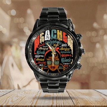Discover Black Smart Teacher Afro Love Melanin African Amer Calendar Steel Band Watch