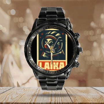 Discover Laika dog Sputnik space travel USSR gift Calendar Steel Band Watch