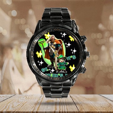 Discover Kids St. Patrick's Day Shamrock "Thor, anime" Calendar Steel Band Watch