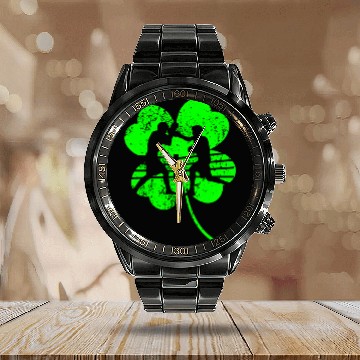 Discover Boxing St. Patrick's day shamrock Calendar Steel Band Watch