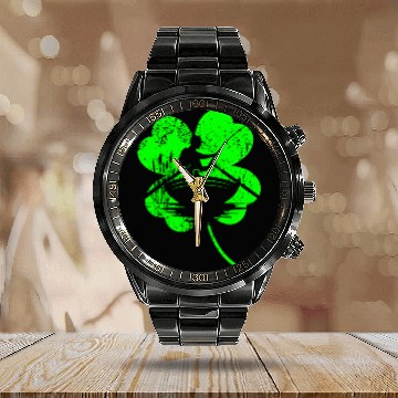 Discover Fishing St. Patrick's day shamrock Calendar Steel Band Watch