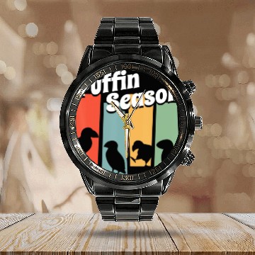 Discover Funny Puffin Season Retro Vintage Puffin Lover Calendar Steel Band Watch