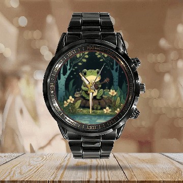 Discover Kawaii Frog Guitar Cottagecore Aesthetic Calendar Steel Band Watch