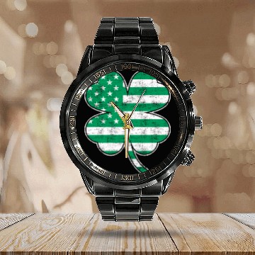 Discover USA Shamrock St. Patrick's Day USA Calendar Steel Band Watch