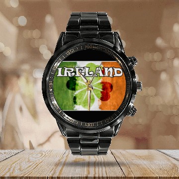 Discover St Patrick's Ireland Flag four leaves Clover Calendar Steel Band Watch