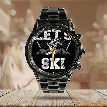 Discover Let's Ski Snow Skiing Ice Ski Winter Sport Skier Calendar Steel Band Watch