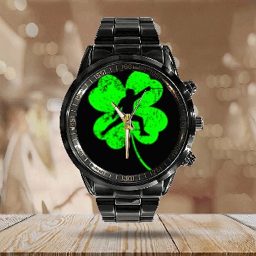 Discover Fencing St. Patrick's day shamrock Calendar Steel Band Watch