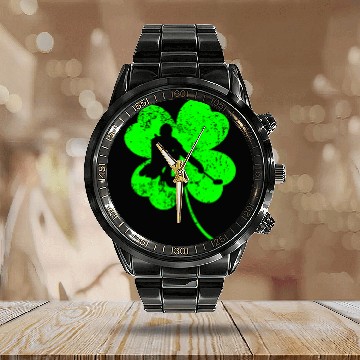 Discover Curling St. Patrick's day shamrock Calendar Steel Band Watch