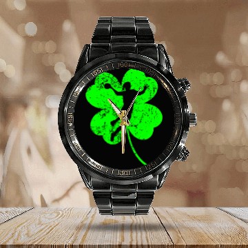Discover Handball St. Patrick's day shamrock Calendar Steel Band Watch