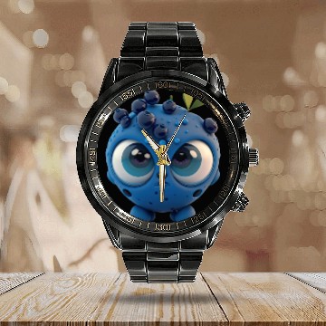 Discover Cute blueberry cartoon character Calendar Steel Band Watch