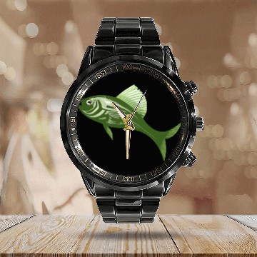 Discover green fish Calendar Steel Band Watch