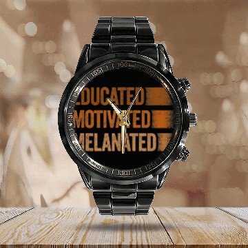 Discover Educated Motivated Melanated Black History African Calendar Steel Band Watch