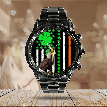 Discover Vintage Irish American Flag Eagle St Patrick’s Day Calendar Steel Band Watch
