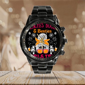 Discover Beaches Booze Besties Girls Trip Spring Break Calendar Steel Band Watch