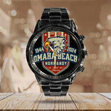 Discover Omaha Beach Normandy D DAY 80 th anniversary Calendar Steel Band Watch