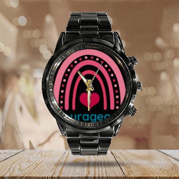 Discover Courageous Viva Magenta Boho Rainbow Calendar Steel Band Watch