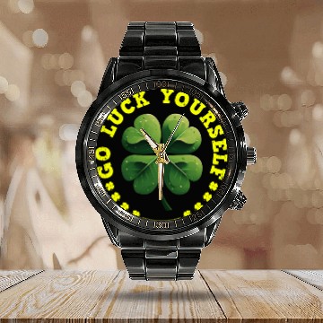 Discover Go luck yourself St Patrick's Day Shamrock Calendar Steel Band Watch
