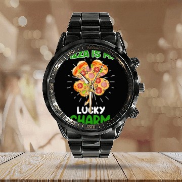 Discover Pizza is my Lucky Charm Pizza Fan Calendar Steel Band Watch