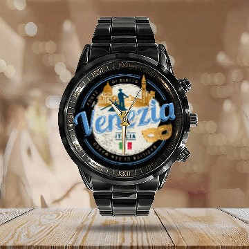 Discover Venice with gondolier Italy carnival vintage Calendar Steel Band Watch