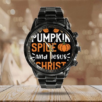 Discover Pumpkin Spice And Jesus Christ Calendar Steel Band Watch