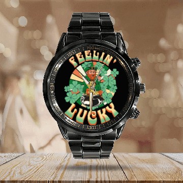 Discover Feeling Lucky Groovie Leprachaun St. Patricks Day Calendar Steel Band Watch