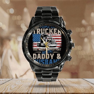 Discover Truck Driver Gift Trucker Daddy Husband US Flag Calendar Steel Band Watch
