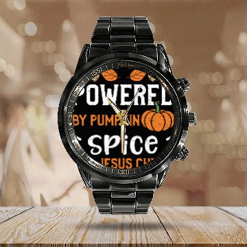 Discover Powered By Pumpkin Spice And Jes... Calendar Steel Band Watch