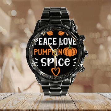 Discover Peace Love Pumpkin Spice - Pumpkin Calendar Steel Band Watch