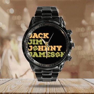 Discover Jack Jim Johnny Jameson 4 Founder St Patrick's Day Calendar Steel Band Watch