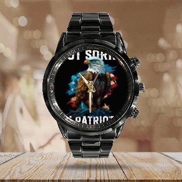 Discover Not Sorry I'm Patriotic American Bald Eagle Calendar Steel Band Watch