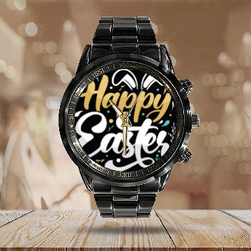 Discover Happy Easter Motif Easter Eggs Funny Easter Bunny Calendar Steel Band Watch
