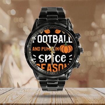 Discover Football And Pumpkin Spice Season Calendar Steel Band Watch