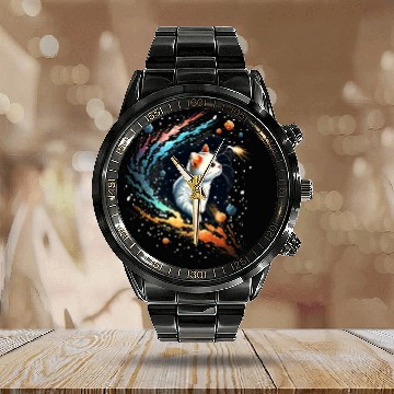 Discover Astronaut Cat or Space Cat on Galaxy Cat Lover Calendar Steel Band Watch