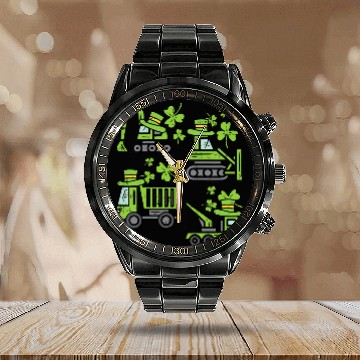 Discover Kids Irish Construction Truck Crane Toddler Boys Calendar Steel Band Watch