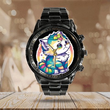Discover Cute Chibi Kitten Calendar Steel Band Watch