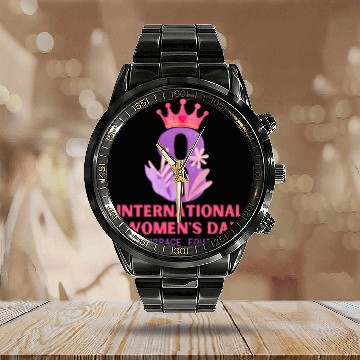 Discover International Women's Day Embrace Equity 2023 Calendar Steel Band Watch