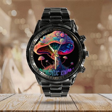 Discover Psychedelic Mushroom Calendar Steel Band Watch