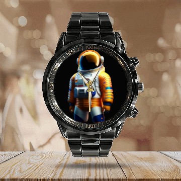 Discover Astronaut transparent, Orange and White Calendar Steel Band Watch