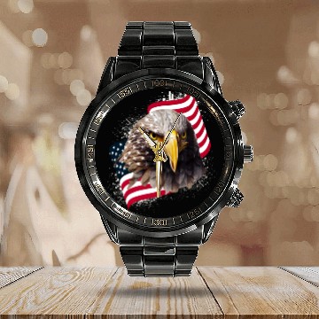 Discover Patriotic Eagle US American Flag Bald Eagle USA Calendar Steel Band Watch