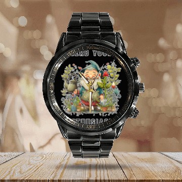Discover Herb Your Enthusiasm Garden Gnome - Herb Garden Calendar Steel Band Watch