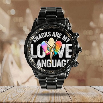 Discover Snacks Are My Love Language Calendar Steel Band Watch