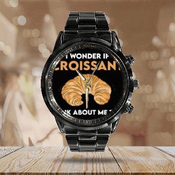 Discover Funny Croissant Lover Quote French Bread Calendar Steel Band Watch