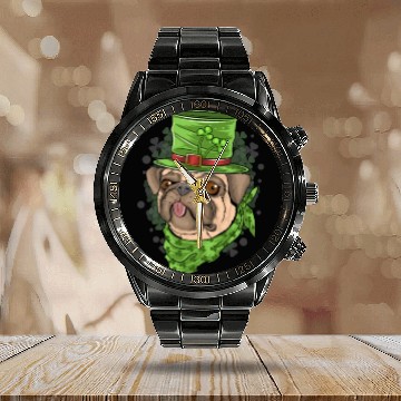 Discover Pug Lover, Cute Dog St Patricks Day, Lucky Shamroc Calendar Steel Band Watch