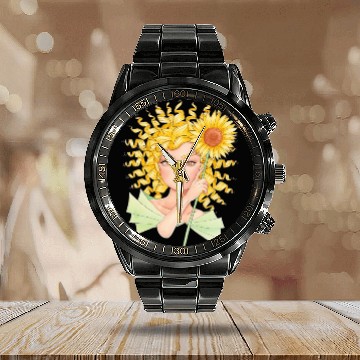 Discover Sunflower Girl Calendar Steel Band Watch