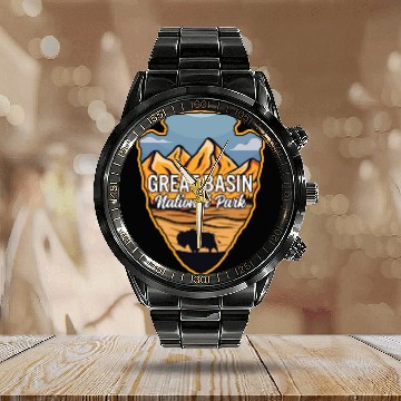 Discover Great Basin US National Park Arrowhead Buffalo Calendar Steel Band Watch
