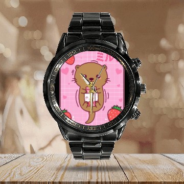 Discover Kawaii Sea Otter Strawberry Milk Shake Otaku Calendar Steel Band Watch
